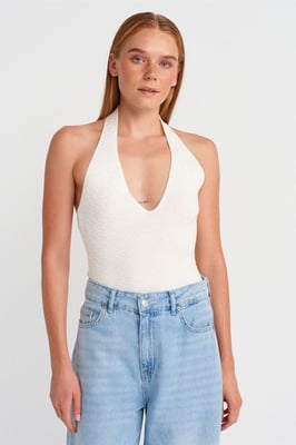 Geribde Halternek Brei Blouse