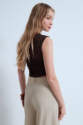 Ärmlös Spetsribbad Blus