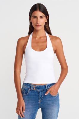 Geribbelde Halternek Mouwloze Blouse