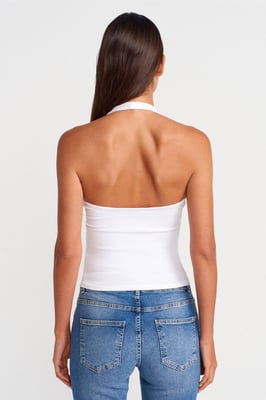 Geribbelde Halternek Mouwloze Blouse