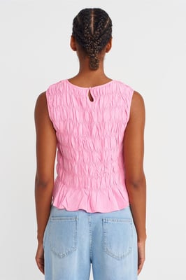 Dames Crop Blouse Met Rundhals En Knopen