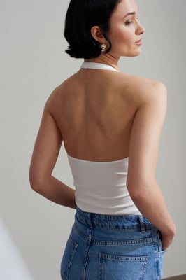 Geribbelde Halterhals Mouwloze Blouse