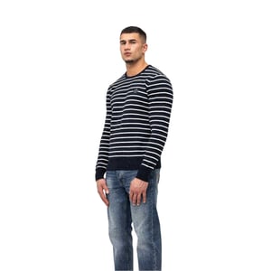 Marshall Artist Heren Gestreepte Ribgebreide Sweater Top (Marine)