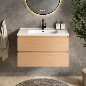 Mirlux Badkamermeubel luma 80 cm licht eiken witte wastafel