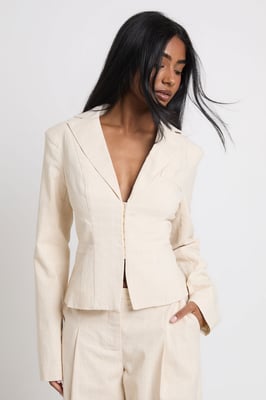 Linen Look Hook & Eye Blazer