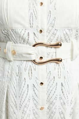Plus Size Cotton Cutwork Woven Shirt Midi Dress