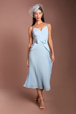 Lisa Tan Bow Detail Crepe Bodice Pleated Midi Dress