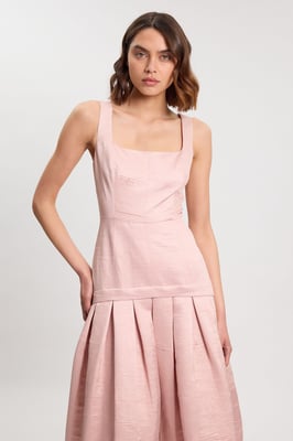 Textured Tailored Twill Full Skirt Midi Dress