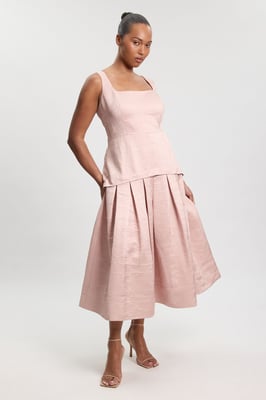 Plus Size Textured Tailored Twill Full Skirt Midi Dress