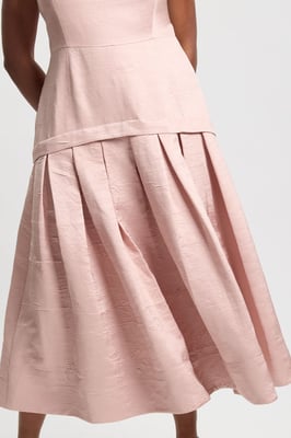 Plus Size Textured Tailored Twill Full Skirt Midi Dress
