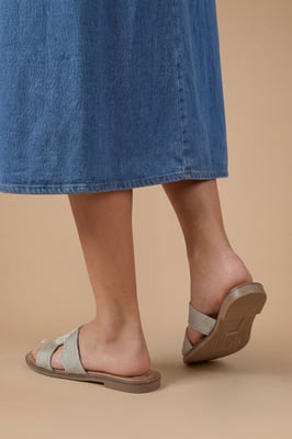 Riley Textile Cross Strap Flat Sliders