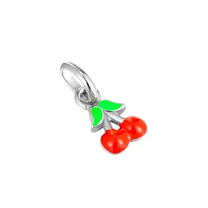 Sterling Silver Tiny Enamel Cherries Charm