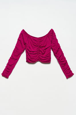 Kvinnors ribbad off-shoulder kort tröja