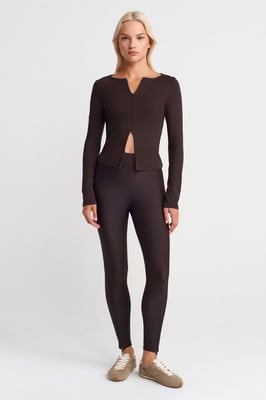 Hoge Taille Skinny Legging met Ritssluiting Detail