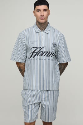Tall Oversized Half Sleeve Stripe Polo Shirt and Short Set
