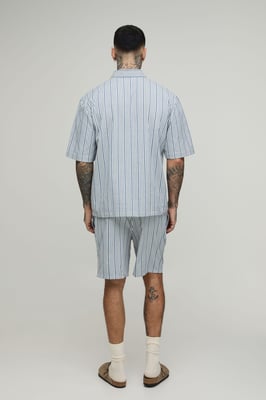 Tall Oversized Half Sleeve Stripe Polo Shirt and Short Set