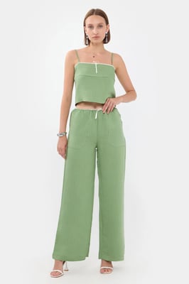 Randig Högmidjad Rak Ben Pyjamasbyxa med Bältesdetalj