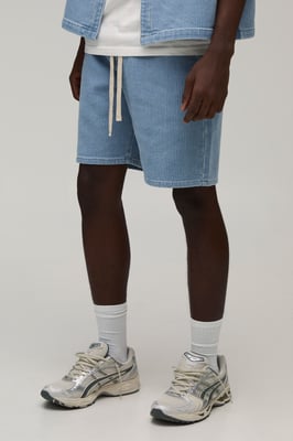 Washed Ribbed Denim Relaxed Fit Shorts