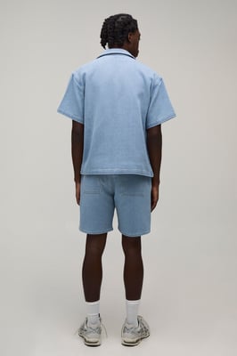 Washed Ribbed Denim Relaxed Fit Shorts