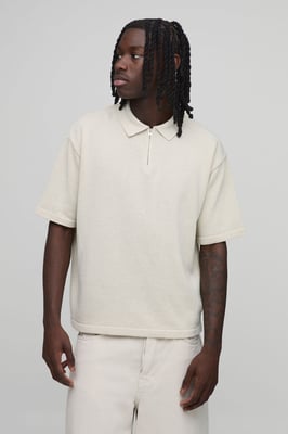 Oversized Boxy 1/4 Zip Cotton Blend Knitted Polo