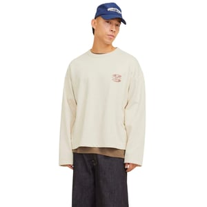 Jack And Jones Sweatshirt med droppärm, boxy, grafiskt tryck, för herrar (Ecru)