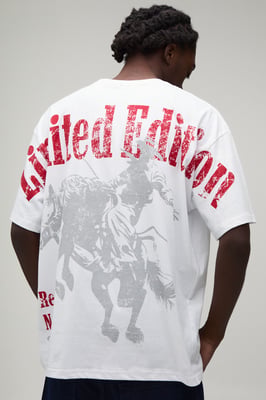 White Oversized Western Over The Seams Print T-Shirt