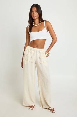 Cheesecloth Frill Detail Wide Leg Trouser