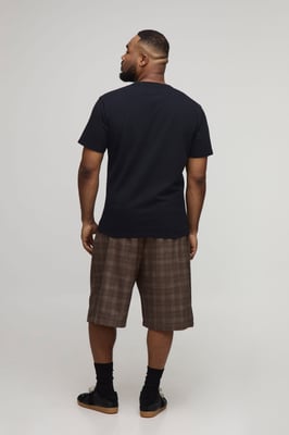 Plus Check Pleat Front Wide Longline Leg Jorts