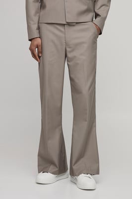 Contrast Piping Flared Tailored Suit Trousers