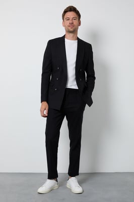 Black Linen Slim Fit Suit Trousers