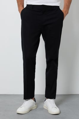 Black Linen Slim Fit Suit Trousers
