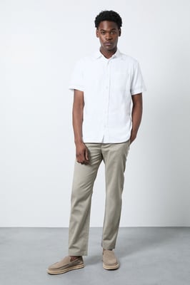 Pale Grey Cotton Linen Slim Fit Trousers