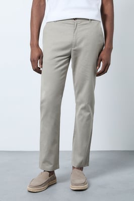Pale Grey Cotton Linen Slim Fit Trousers