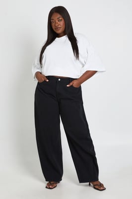 Plus Mid Waist Twisted Seam Barrel Leg Jean