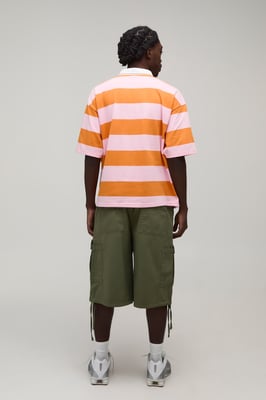 Oversized Boxy Man Sport Embroidered Stripe Rugby Polo