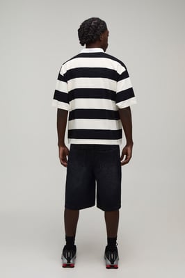 Oversized Boxy Man Sport Embroidered Stripe Rugby Polo