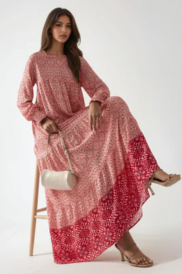 Geprinte Viscose Maxi Jurk met Ronde Hals