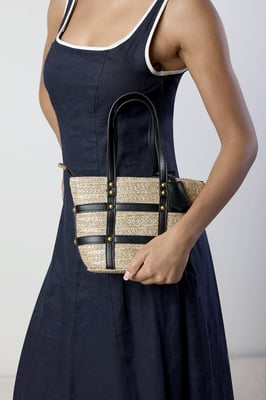 Alaia Small Raffia Bag with Studd Detail and Cross Body Strap