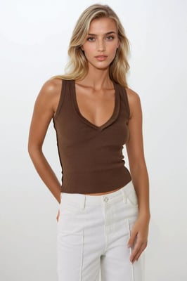 Stiksel Detail Textuur V-hals Mouwloos Slank Fit Top