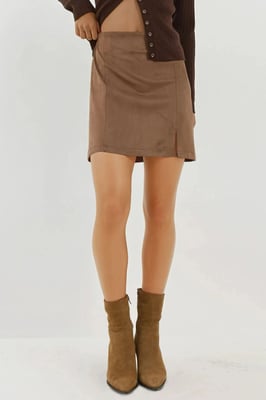 Hoge Taille Mini Suède Rok met Splits