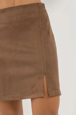 Hoge Taille Mini Suède Rok met Splits