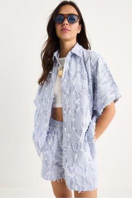 Overmaatse Gestreepte Co-ord Set met Franje Detail