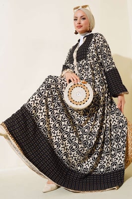 Geprinte V-hals Maxi-jurk