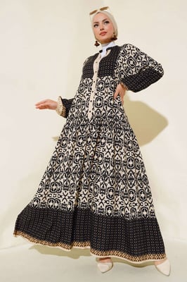 Geprinte V-hals Maxi-jurk