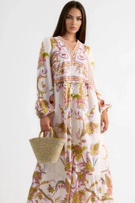 Gevormde Maxi Jurk met V-hals en Print