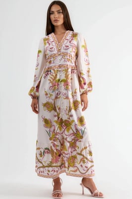 Gevormde Maxi Jurk met V-hals en Print