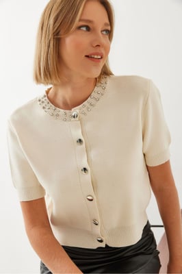 Crop Cardigan met Accessoire Detail