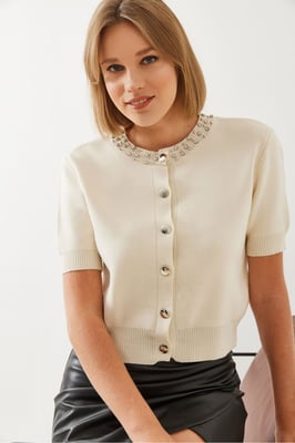 Crop Cardigan met Accessoire Detail
