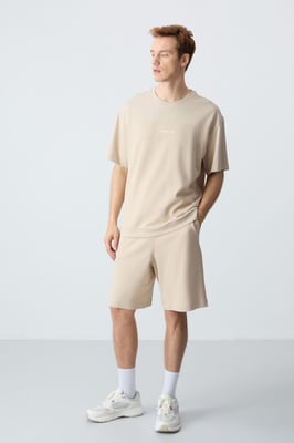 Herrars oversized t-shirt och shorts-set i bomullsblandning