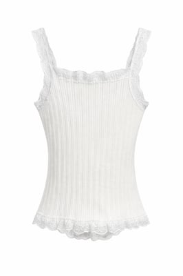 Figurformad ärmlös blus i spets med ribbad struktur och knappar